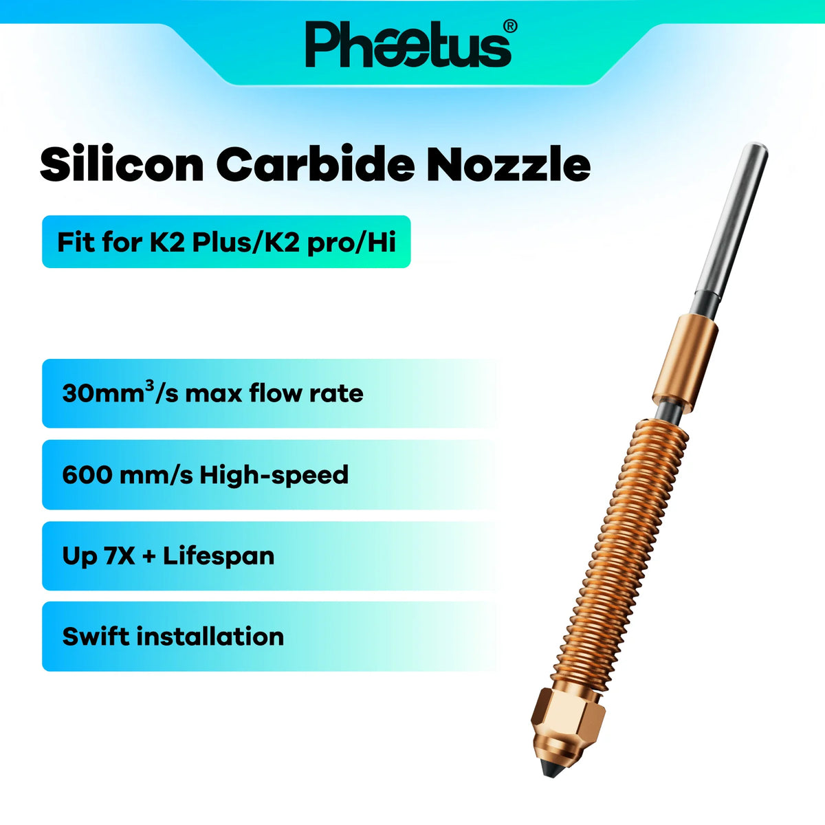 Phaetus Silicon Carbide Nozzle for Creality K2 Plus